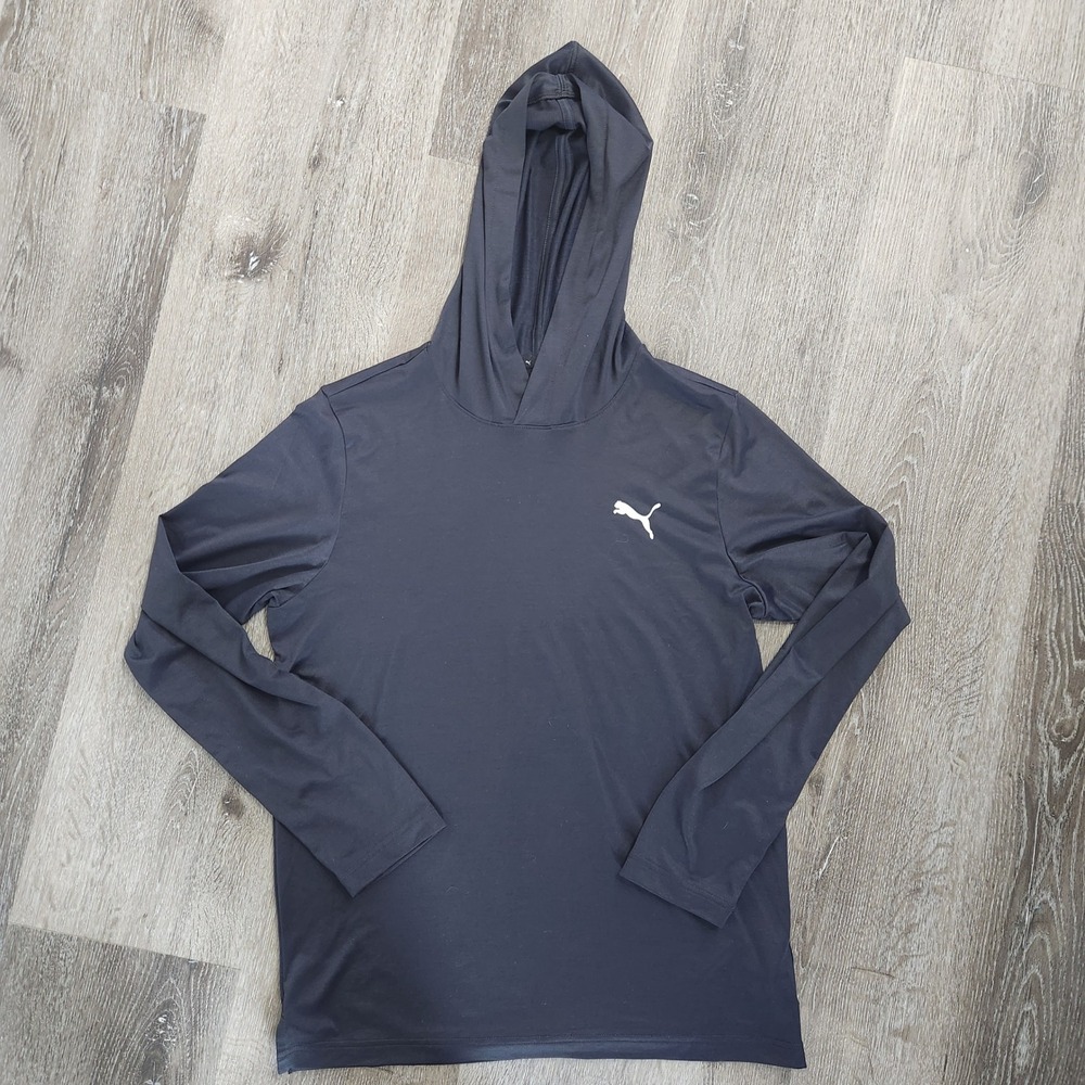 Puma Men's Active Long Sleeve Lightweight Hoodie Black Athletic Pullover Size M